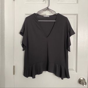 Zara Relax Black Ruffle Trim Tops